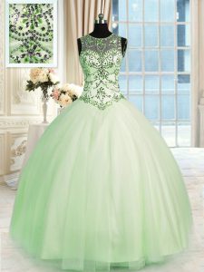 Wonderful Apple Green Scoop Lace Up Beading Vestidos de Quinceanera Sleeveless