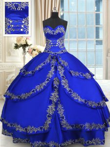 Floor Length Royal Blue Quinceanera Dress Taffeta Sleeveless Beading and Embroidery and Ruffled Layers