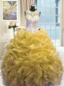 Comfortable Scoop Sleeveless Organza Ball Gown Prom Dress Beading and Ruffles Zipper