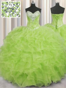 Ball Gowns Quince Ball Gowns Yellow Green Sweetheart Organza Sleeveless Floor Length Lace Up