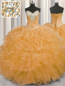 Deluxe Organza Sleeveless Floor Length Quinceanera Dress and Beading and Ruffles