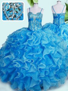 Hot Selling Floor Length Ball Gowns Sleeveless Baby Blue 15th Birthday Dress Lace Up