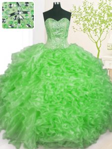 Sleeveless Floor Length Beading and Ruffles and Pick Ups Lace Up Sweet 16 Quinceanera Dress