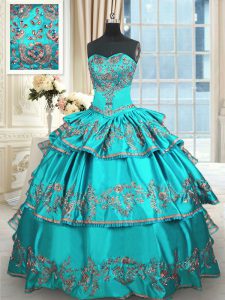 Best Selling Aqua Blue Lace Up Sweet 16 Quinceanera Dress Embroidery and Ruffled Layers Sleeveless Floor Length