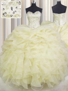 Sweetheart Sleeveless Lace Up Ball Gown Prom Dress Light Yellow Organza