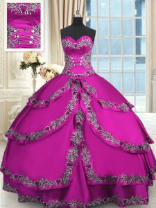 Most Popular Fuchsia Ball Gowns Taffeta Sweetheart Sleeveless Beading and Embroidery Floor Length Lace Up Sweet 16 Dresses