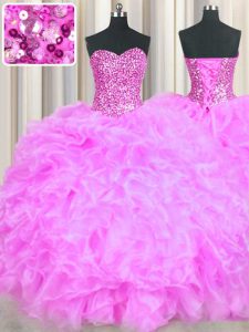 Noble Lilac Sweetheart Lace Up Beading and Ruffles Sweet 16 Quinceanera Dress Sleeveless