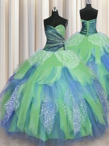 Green Lace Up Sweetheart Beading and Ruching Quinceanera Gowns Organza Sleeveless