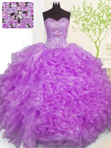 Deluxe Organza Sleeveless Floor Length Vestidos de Quinceanera and Beading and Ruffles and Pick Ups