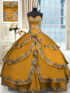 Spectacular Ruffled Ball Gowns 15 Quinceanera Dress Gold Sweetheart Taffeta Sleeveless Floor Length Lace Up