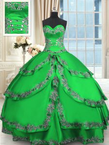 Gorgeous Taffeta Sweetheart Sleeveless Lace Up Beading and Embroidery and Ruffled Layers Quinceanera Gowns in Green
