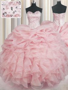 Low Price Floor Length Baby Pink Sweet 16 Quinceanera Dress Sweetheart Sleeveless Lace Up