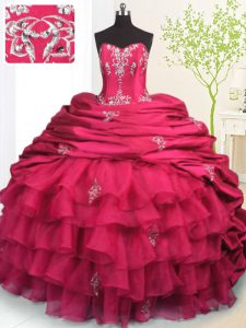 Inexpensive Rose Pink Sleeveless Brush Train Beading and Appliques and Ruffled Layers and Pick Ups With Train Quinceanera Gown