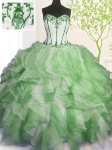 Ball Gowns Quinceanera Dresses Green Sweetheart Organza Sleeveless Floor Length Lace Up
