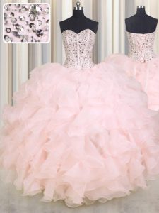 Affordable Floor Length Ball Gowns Sleeveless Baby Pink Quinceanera Gown Lace Up