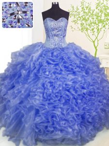 Pick Ups Floor Length Ball Gowns Sleeveless Blue Quinceanera Dress Lace Up