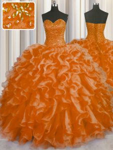 Colorful Orange Red Sleeveless Floor Length Beading and Ruffles Lace Up Quinceanera Dress