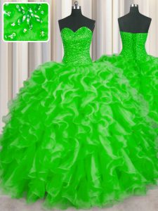 Perfect Floor Length Lace Up Sweet 16 Dresses for Military Ball and Sweet 16 and Quinceanera with Beading and Ruffles
