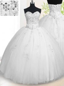 Sleeveless Lace Up Floor Length Beading and Appliques 15th Birthday Dress