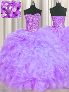 Lavender Sweetheart Lace Up Beading and Ruffles Quinceanera Dresses Sleeveless