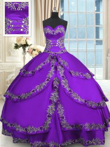 Luxurious Purple Ball Gowns Taffeta Sweetheart Sleeveless Beading and Appliques and Ruffled Layers Floor Length Lace Up Sweet 16 Dress