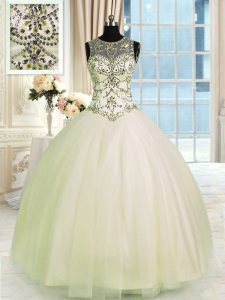 Colorful Scoop Sleeveless Tulle Quinceanera Gowns Beading Lace Up