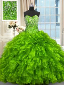 Superior Organza Lace Up Sweetheart Sleeveless 15 Quinceanera Dress Brush Train Beading and Ruffles