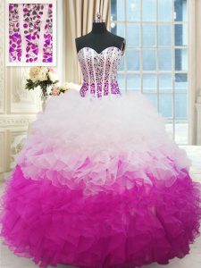 Customized Multi-color Sleeveless Floor Length Beading and Ruffles Lace Up Ball Gown Prom Dress
