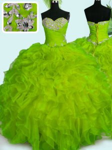 Super Yellow Green Organza Lace Up Quinceanera Dress Sleeveless Floor Length Beading and Ruffles