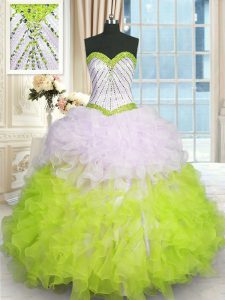 Free and Easy Multi-color Ball Gowns Sweetheart Sleeveless Organza Floor Length Lace Up Beading and Ruffles Quinceanera Gowns