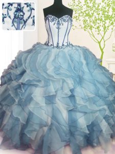 Custom Made Multi-color Ball Gowns Sweetheart Sleeveless Organza Floor Length Lace Up Beading and Ruffles Sweet 16 Dress