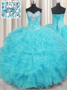 Floor Length Ball Gowns Sleeveless Aqua Blue Quinceanera Dress Lace Up