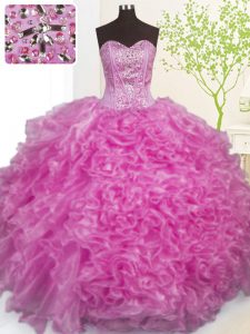 Lilac Sweetheart Neckline Beading and Ruffles and Pick Ups Sweet 16 Dress Sleeveless Lace Up