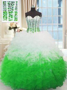 Hot Selling Sleeveless Floor Length Beading and Ruffles Lace Up Vestidos de Quinceanera with Multi-color