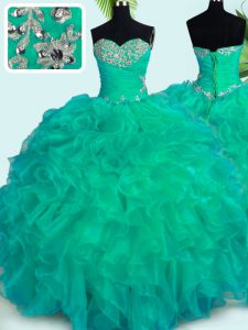 Ball Gowns Ball Gown Prom Dress Turquoise Sweetheart Organza Sleeveless Floor Length Lace Up