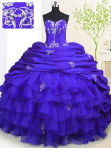 Excellent With Train Lace Up Vestidos de Quinceanera Royal Blue for Military Ball and Sweet 16 and Quinceanera with Beading and Appliques and Ruffled Layers and Pick Ups Brush Train