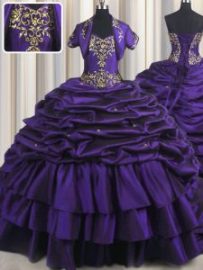 Pick Ups With Train Ball Gowns Sleeveless Purple Quinceanera Gowns Brush Train Lace Up