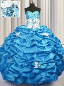 Deluxe Sleeveless Brush Train Lace Up With Train Appliques and Sequins and Pick Ups Sweet 16 Dresses