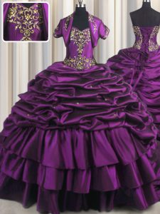 Adorable Purple Quinceanera Gowns Military Ball and Sweet 16 and Quinceanera and For with Beading and Appliques and Pick Ups Sweetheart Sleeveless Brush Train Lace Up