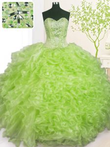 Yellow Green Sleeveless Floor Length Beading and Ruffles and Pick Ups Lace Up Vestidos de Quinceanera