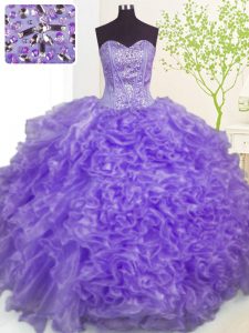 Adorable Lavender Lace Up Sweetheart Beading and Ruffles and Pick Ups 15 Quinceanera Dress Organza Sleeveless