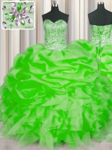 Customized Ball Gowns Organza Sweetheart Sleeveless Beading and Ruffles and Pick Ups Floor Length Lace Up Quince Ball Gowns