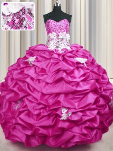 Artistic Fuchsia Sleeveless Sweep Train Appliques and Sequins and Pick Ups With Train 15 Quinceanera Dress