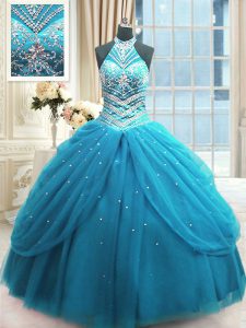 Floor Length Ball Gowns Sleeveless Baby Blue Quince Ball Gowns Lace Up