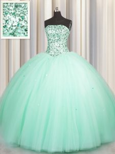 Cute Sequins Puffy Skirt Floor Length Ball Gowns Sleeveless Apple Green Vestidos de Quinceanera Lace Up