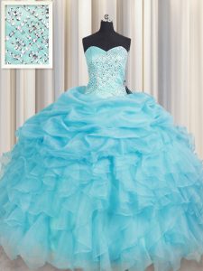 High End Floor Length Baby Blue 15th Birthday Dress Sweetheart Sleeveless Lace Up