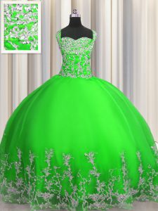 Simple Beading and Appliques Quinceanera Dress Green Lace Up Sleeveless Floor Length