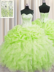 Dynamic Visible Boning Sleeveless Beading and Ruffles and Pick Ups Lace Up Quinceanera Gowns