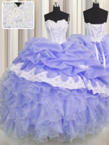 Pick Ups Ball Gowns 15th Birthday Dress Lavender Sweetheart Organza Sleeveless Floor Length Lace Up