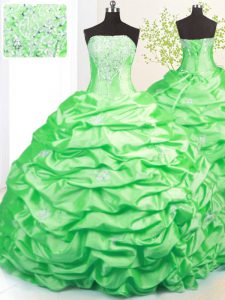 Ball Gowns Taffeta Strapless Sleeveless Beading and Pick Ups Lace Up Quince Ball Gowns Sweep Train